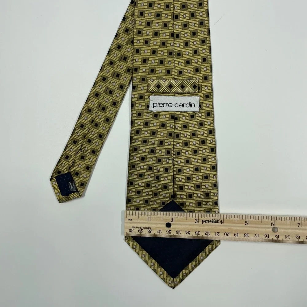 Pierre Cardin Gold Geometric Square Silk Necktie Mens One Size